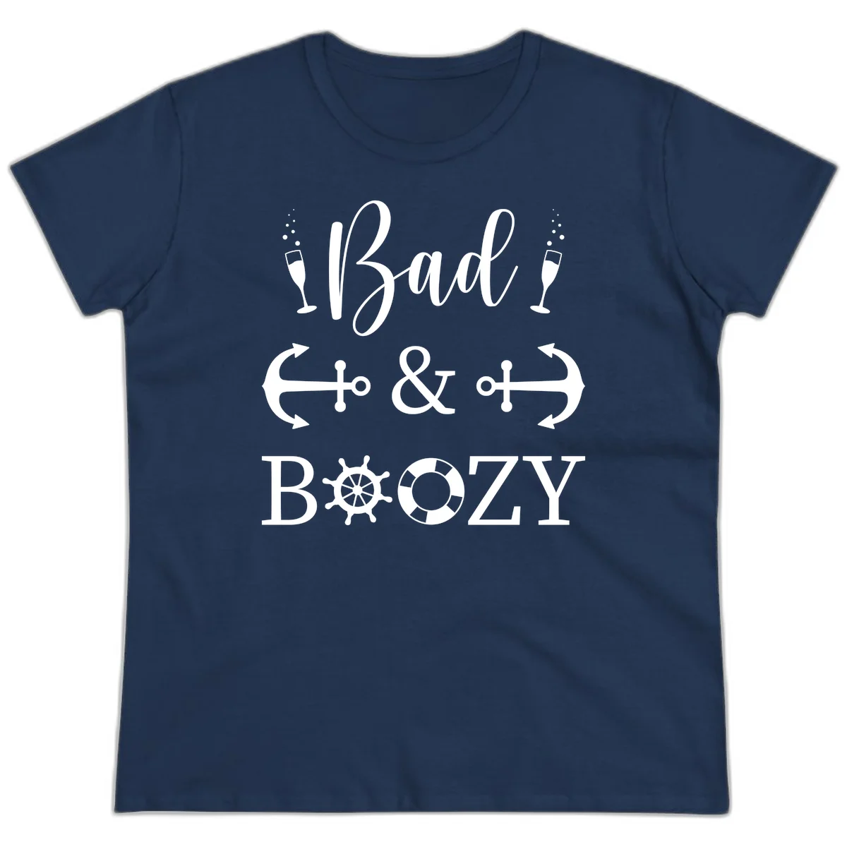 Bad and Bozy Nautical Cruise Ladies Tee in Navy