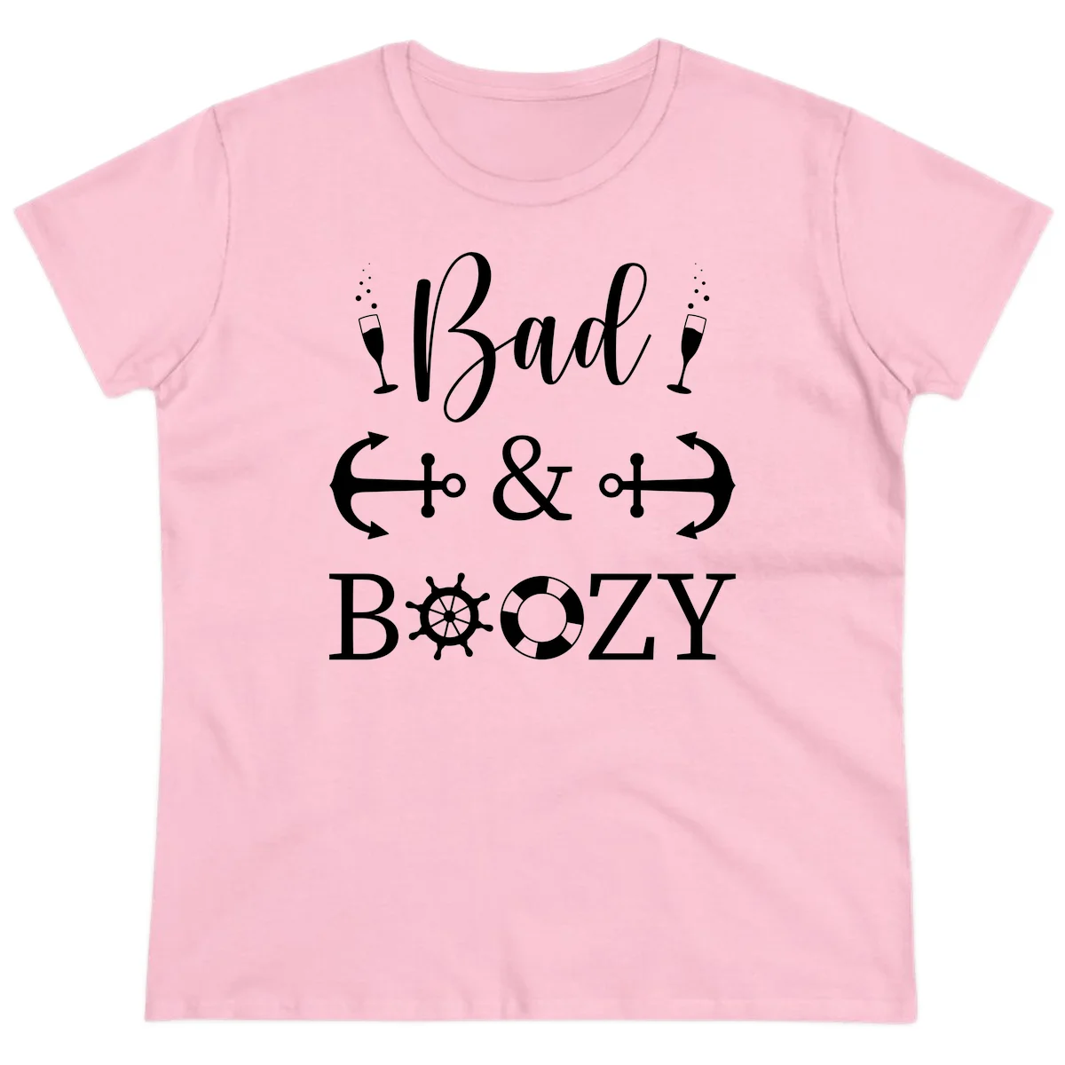 Bad and Bozy Nautical Cruise Ladies Tee in Light Pink