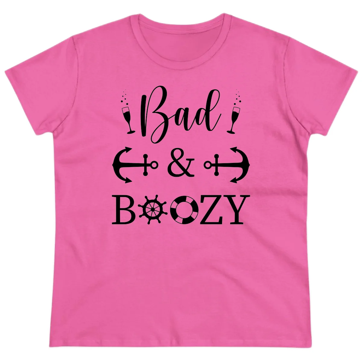 Bad and Bozy Nautical Cruise Ladies Tee in Azalea