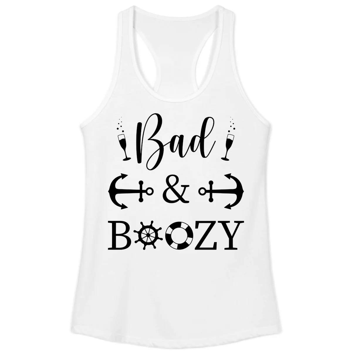 Bad and Bozy Nautical Cruise Ladies Tank in White