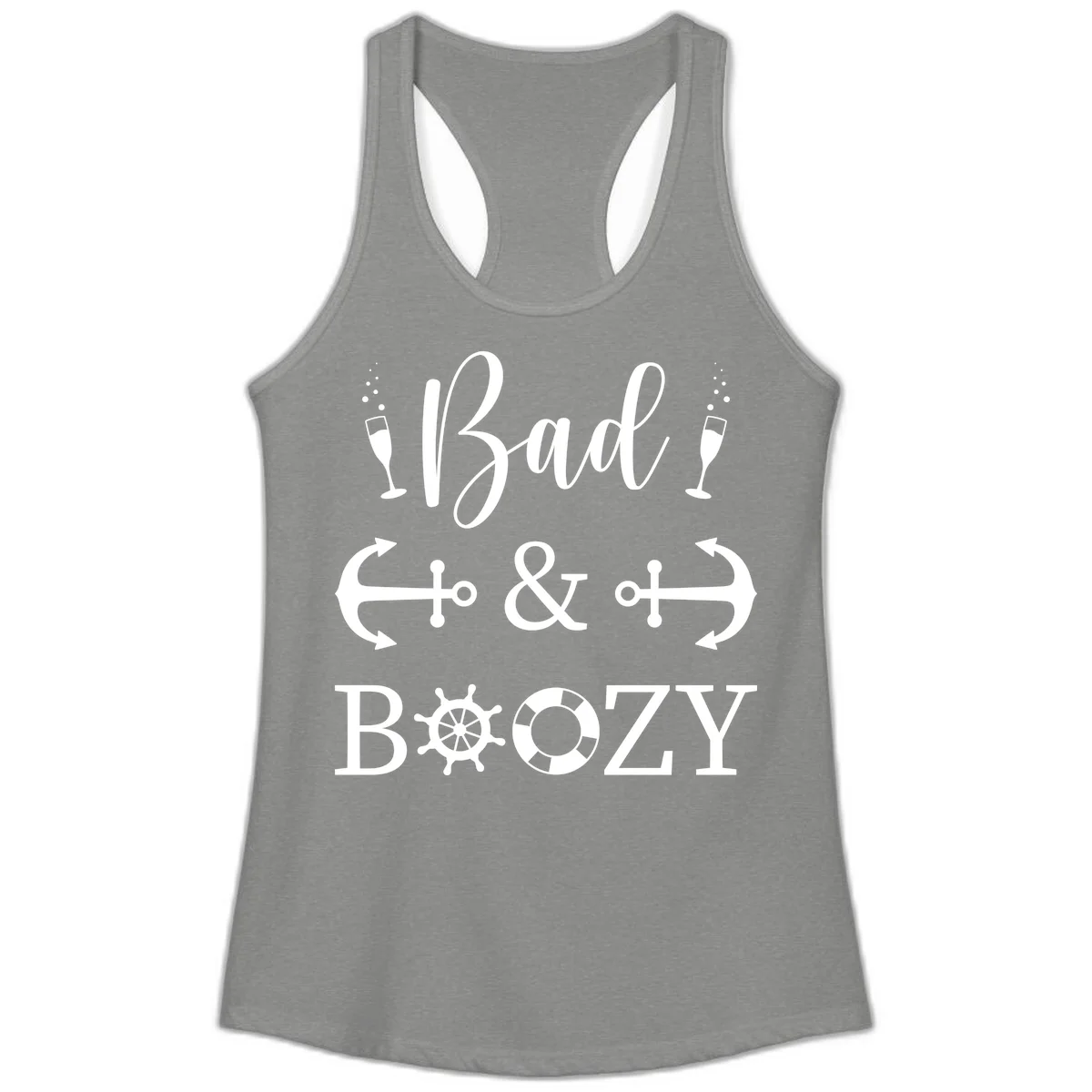 Bad and Bozy Nautical Cruise Ladies Tank in Heather Grey