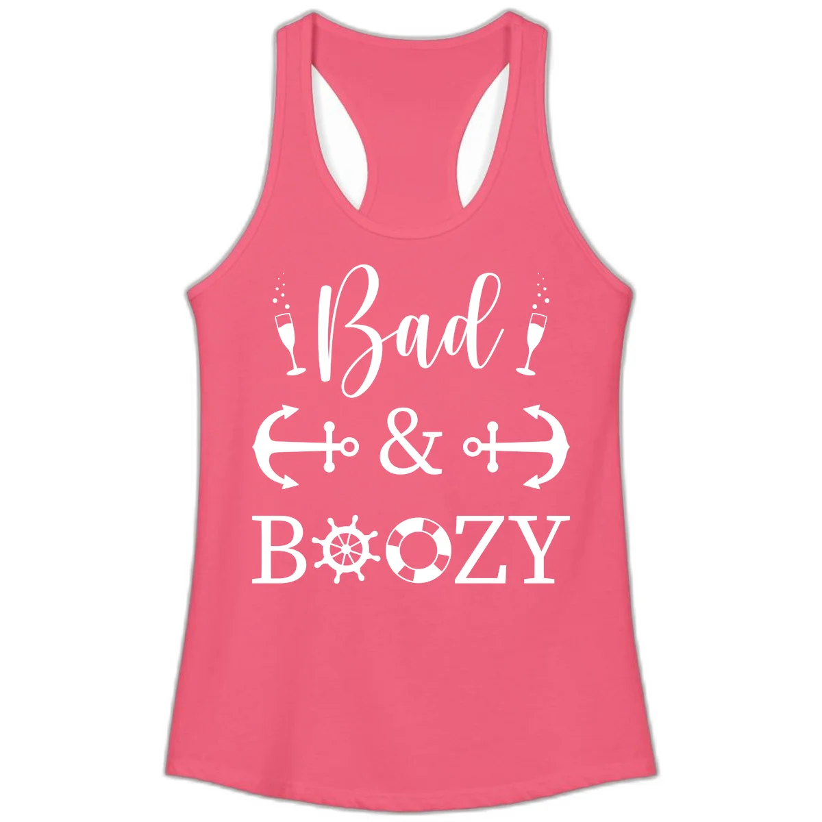 Bad and Bozy Nautical Cruise Ladies Tank in Hot Pink