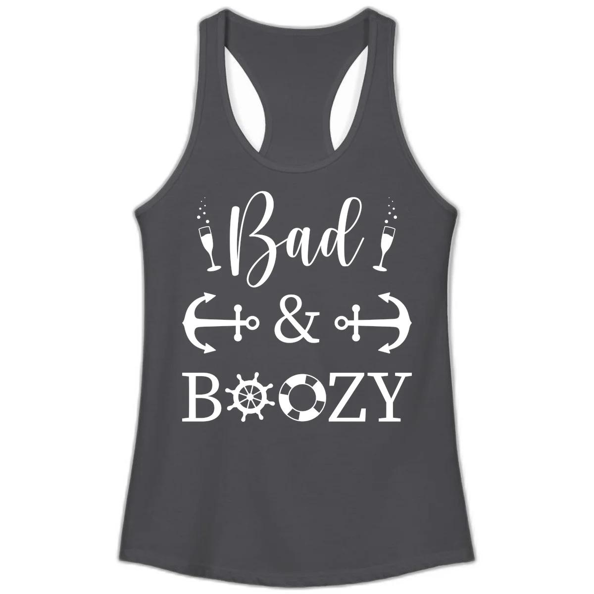 Bad and Bozy Nautical Cruise Ladies Tank in Solid Dark Gray