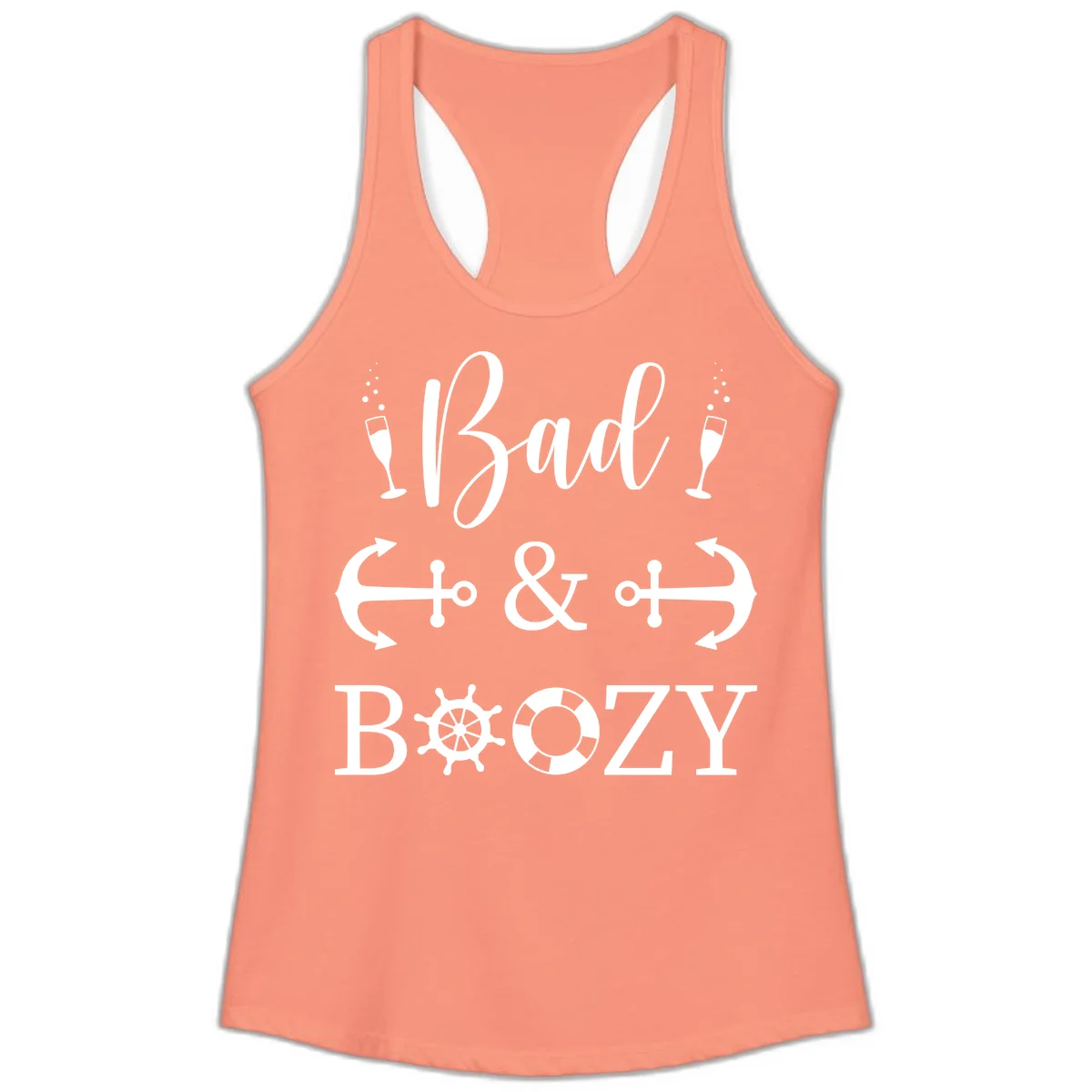 Bad and Bozy Nautical Cruise Ladies Tank in Solid Light Orange