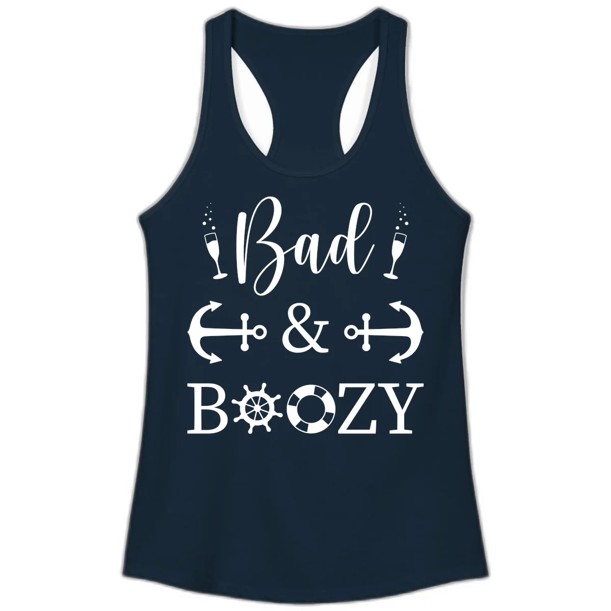 Bad and Bozy Nautical Cruise Ladies Tank in Solid Midnight Navy