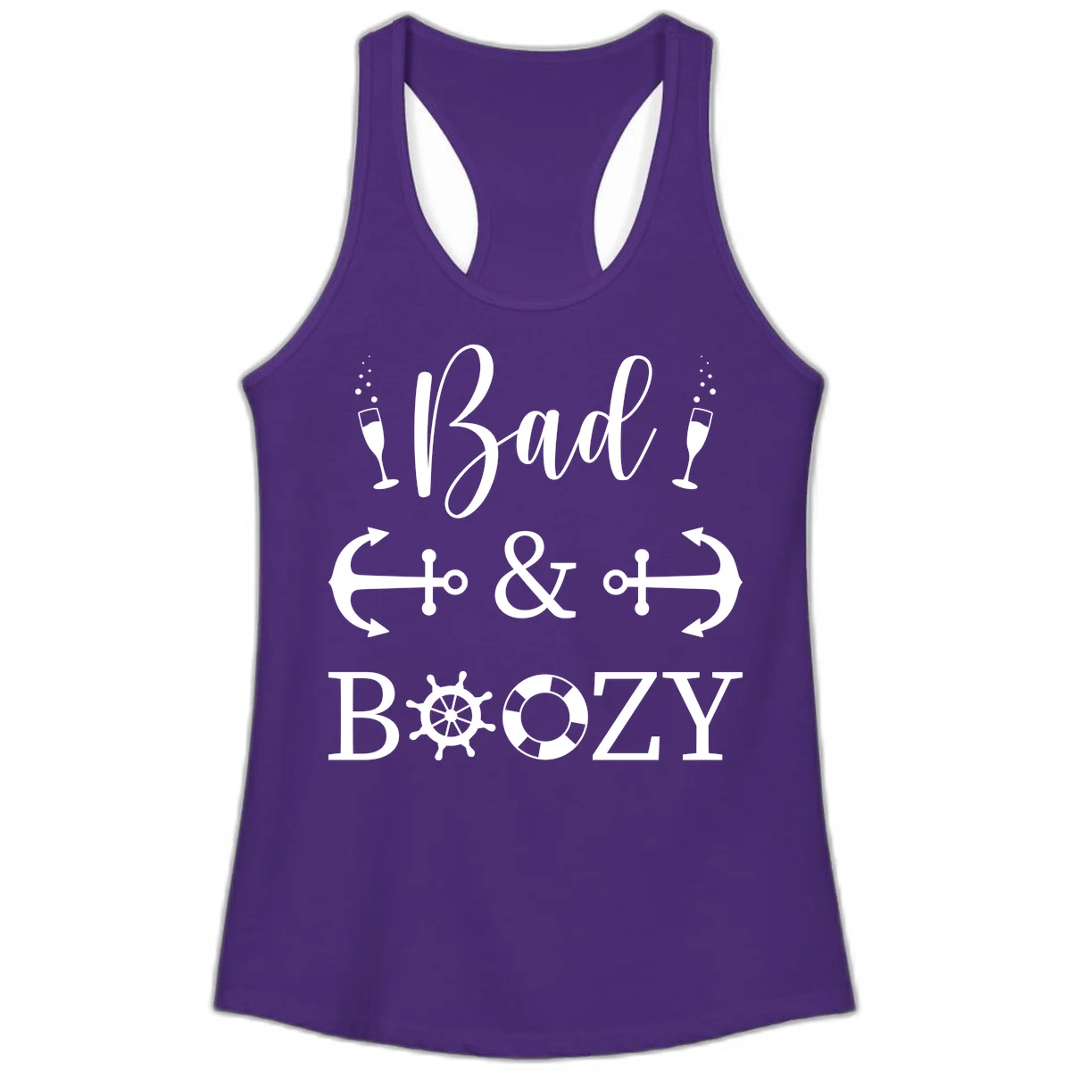 Bad and Bozy Nautical Cruise Ladies Tank in Solid Purple Rush