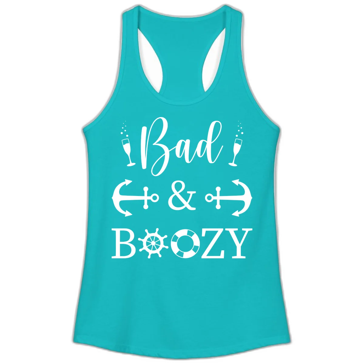 Bad and Bozy Nautical Cruise Ladies Tank in Tahiti Blue