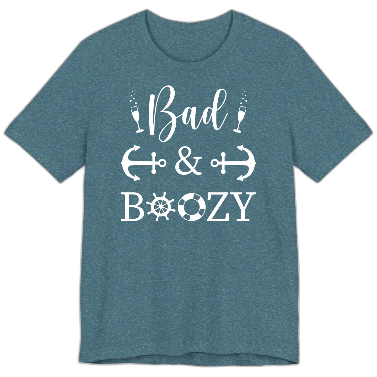 Bad and Bozy Nautical Cruise Premium T-Shirt in Heather Deep Teal