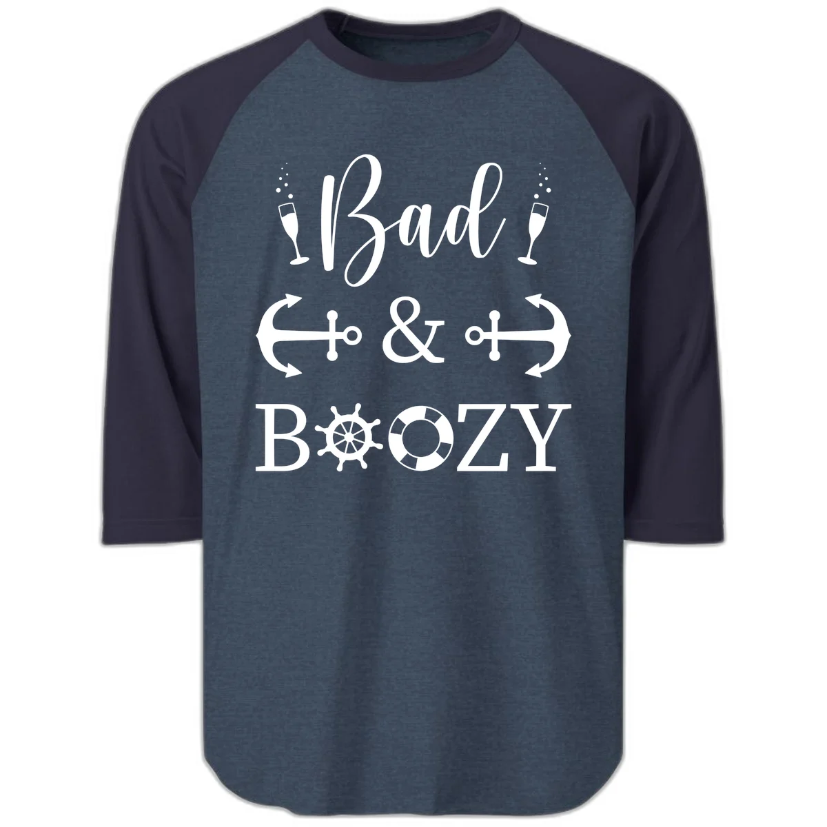 Bad and Bozy Nautical Cruise Raglan 3/4 Sleeve in Heather Denim Navy