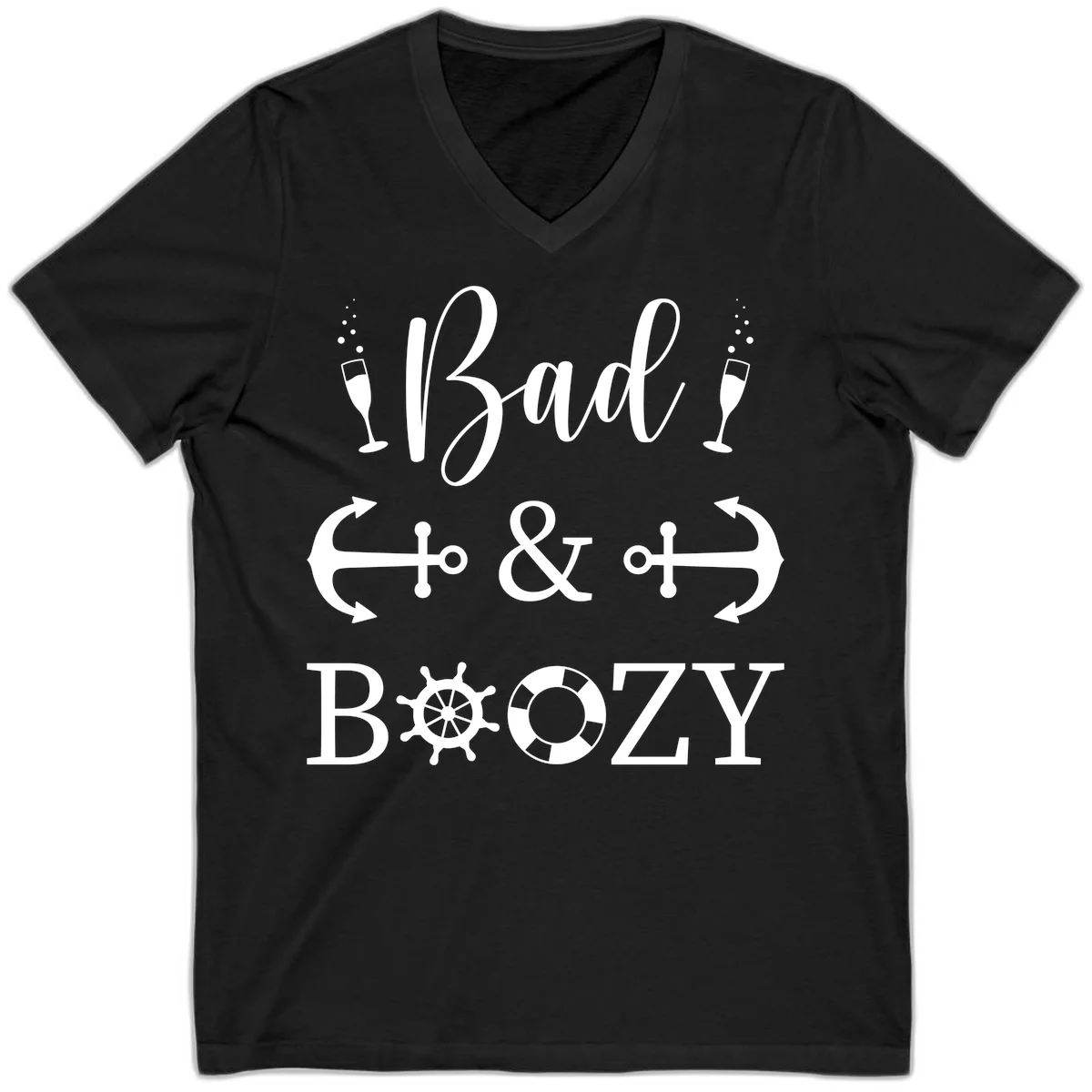 Bad and Bozy Nautical Cruise V-Neck T-Shirt in Black