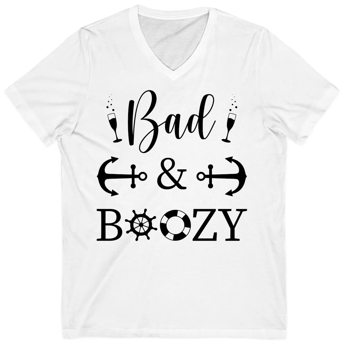 Bad and Bozy Nautical Cruise V-Neck T-Shirt in White
