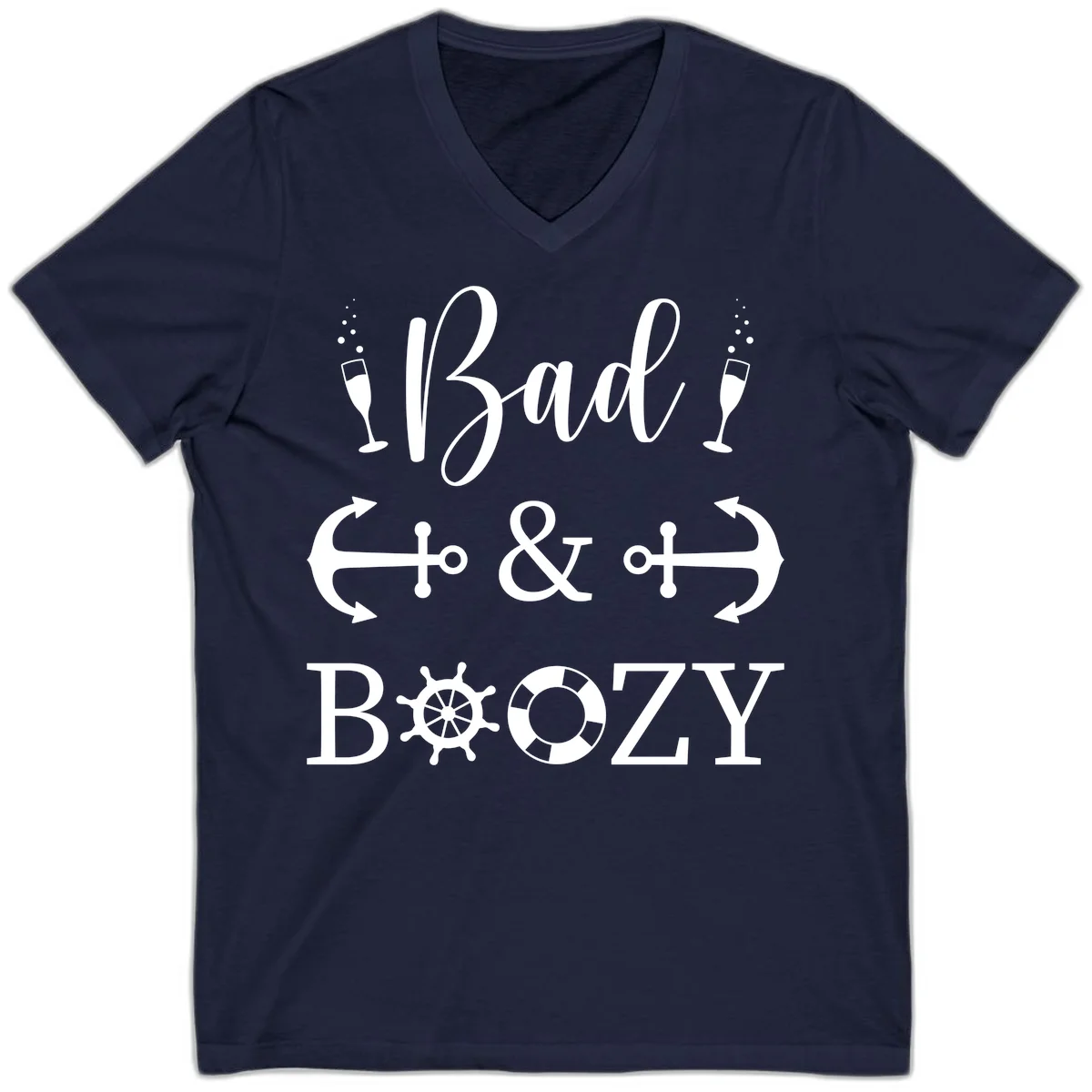 Bad and Bozy Nautical Cruise V-Neck T-Shirt in Navy