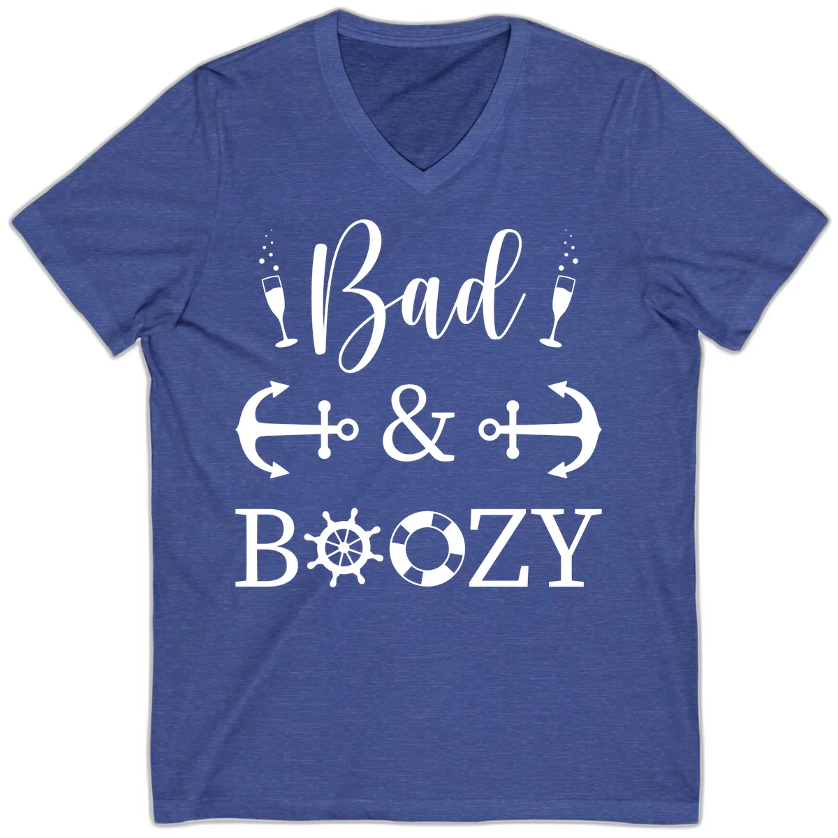 Bad and Bozy Nautical Cruise V-Neck T-Shirt in Heather True Royal