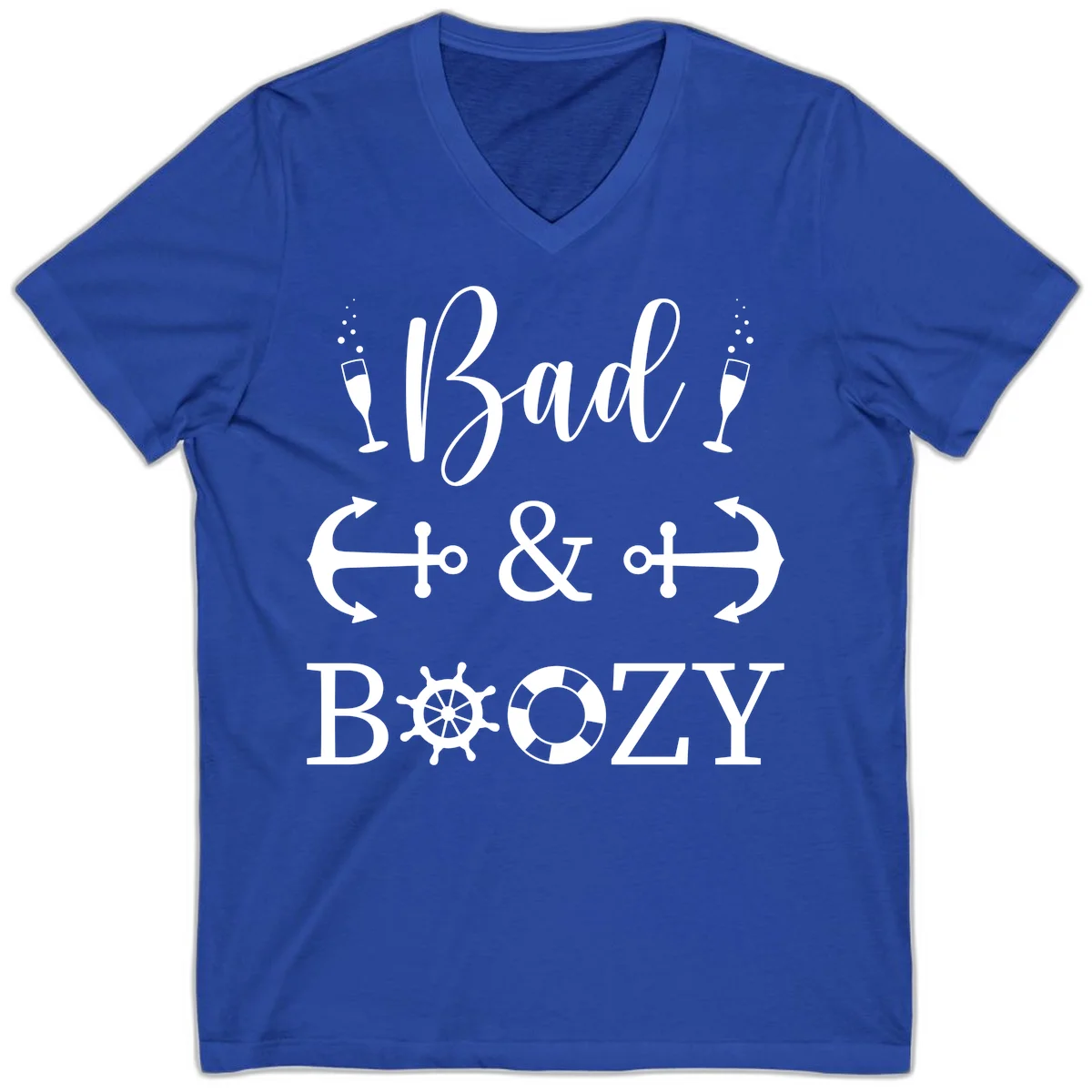 Bad and Bozy Nautical Cruise V-Neck T-Shirt in True Royal