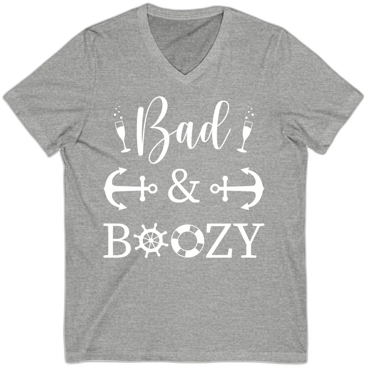 Bad and Bozy Nautical Cruise V-Neck T-Shirt in Athletic Heather