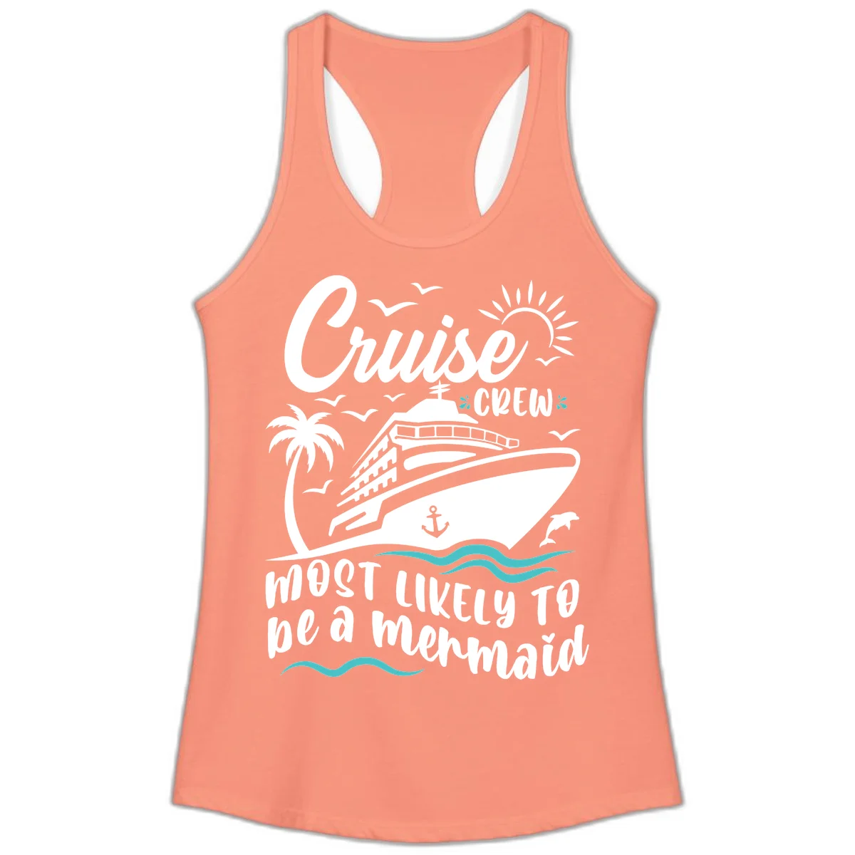 Cruise Crew Mermaid Life Ladies Tank in Solid Light Orange