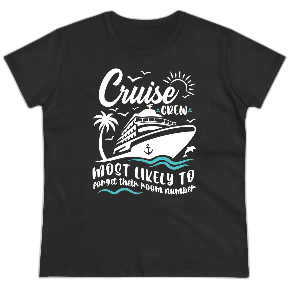 Cruise Crew Room Number Forget Ladies Tee in Black