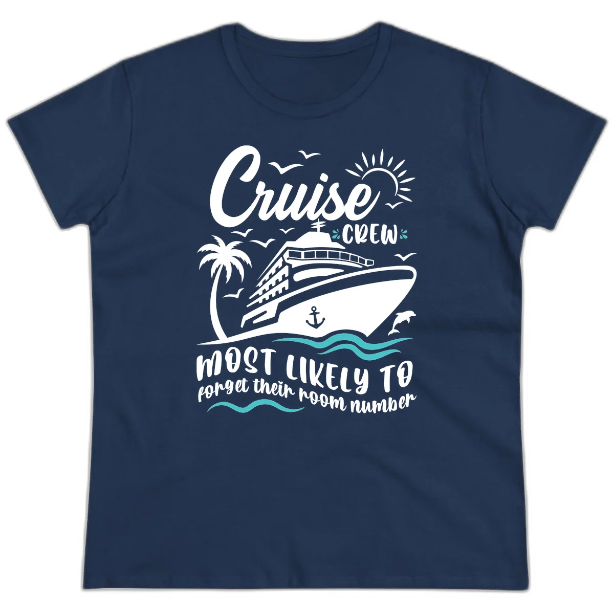 Cruise Crew Room Number Forget Ladies Tee in Navy