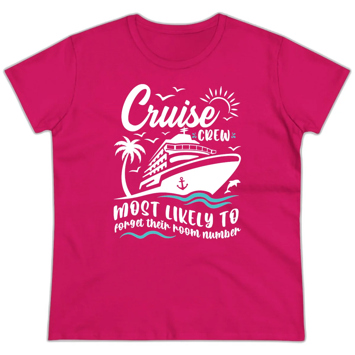 Cruise Crew Room Number Forget Ladies Tee in Heliconia