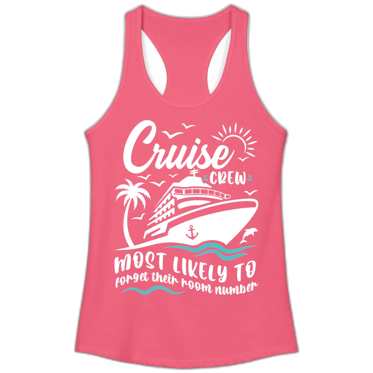 Cruise Crew Room Number Forget Ladies Tank in Hot Pink