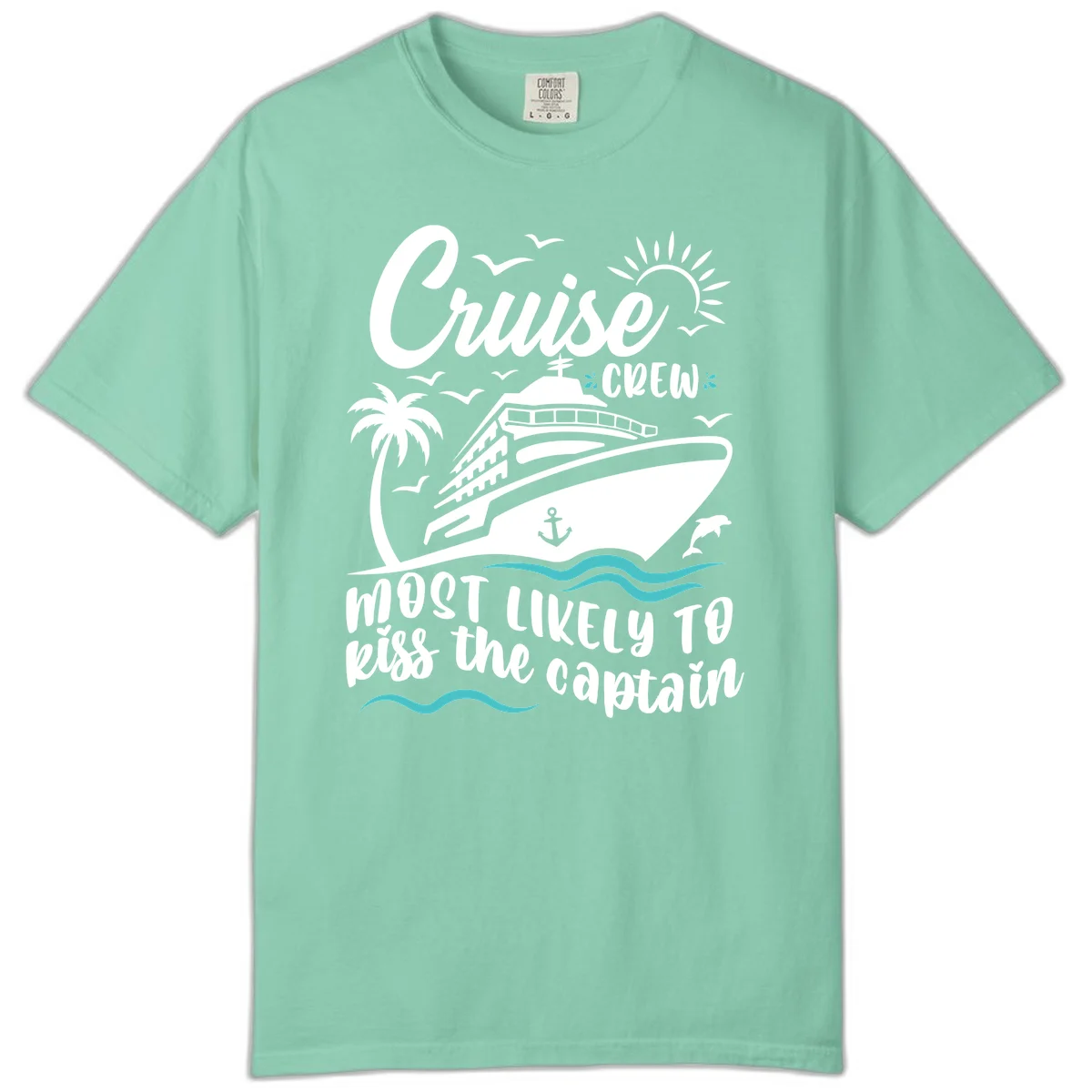 Cruise Crew Kiss The Captain Comfort Color Shirt in Island Reef