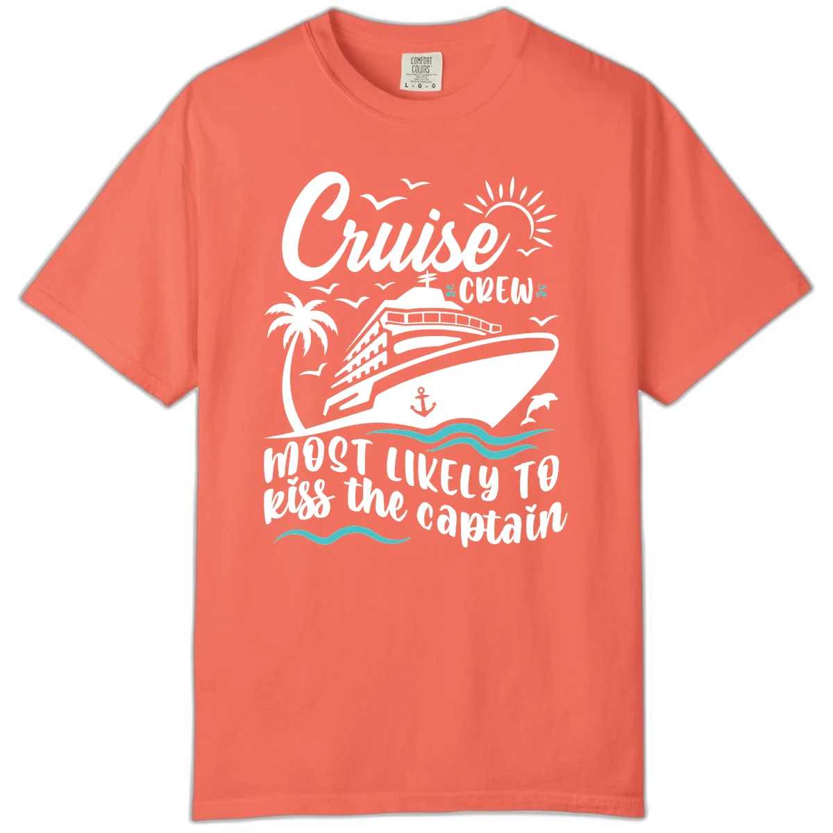Cruise Crew Kiss The Captain Comfort Color Shirt in Bright Salmon