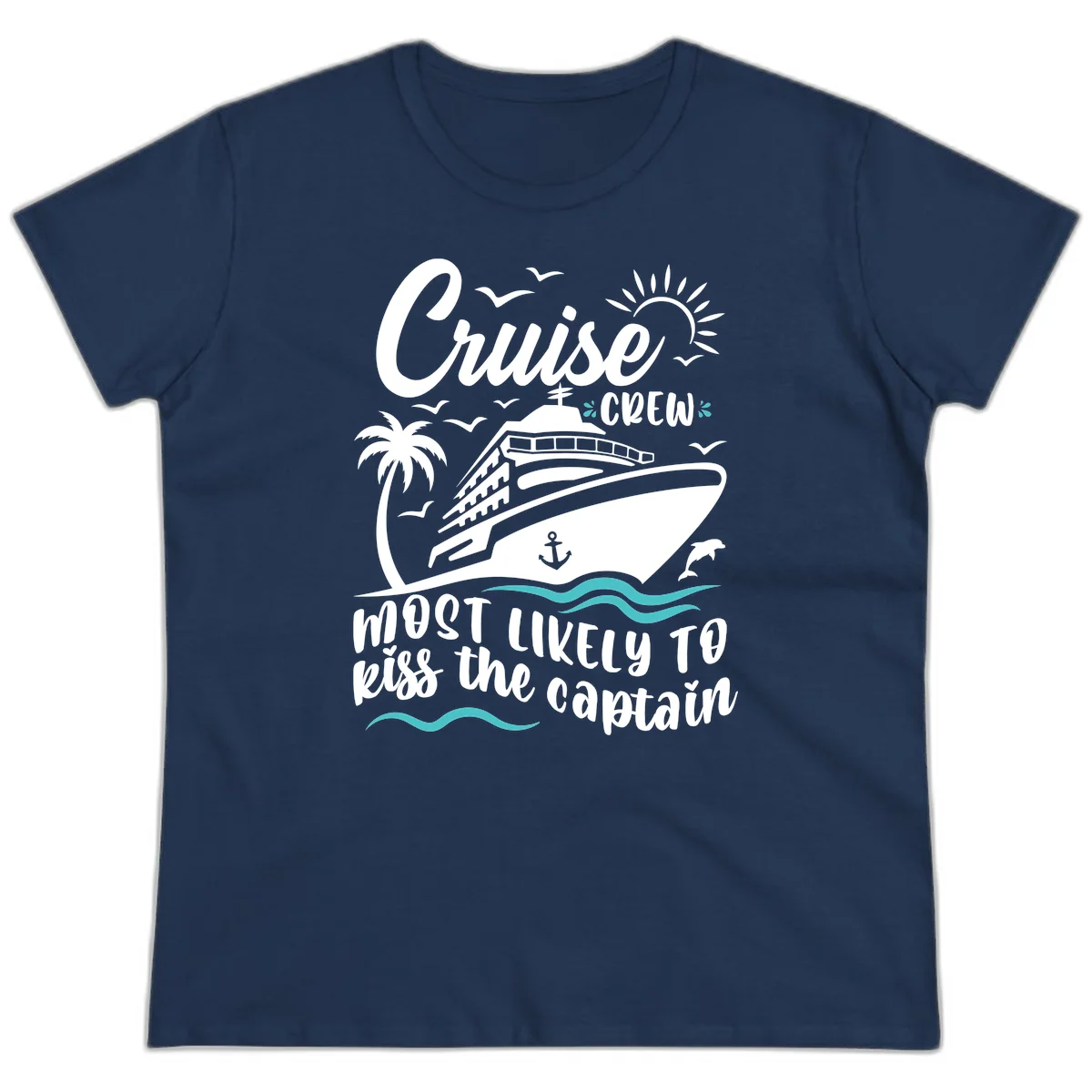 Cruise Crew Kiss The Captain Ladies Tee in Navy