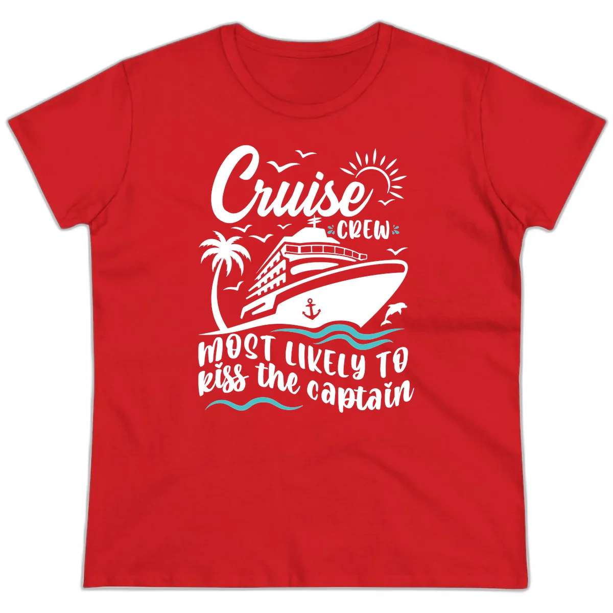 Cruise Crew Kiss The Captain Ladies Tee in Red