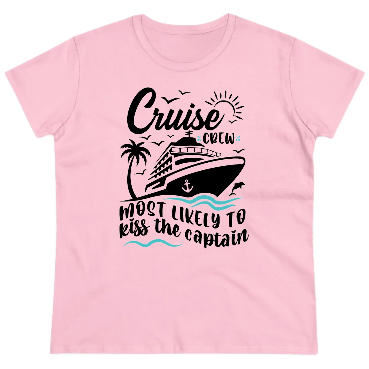 Cruise Crew Kiss The Captain Ladies Tee in Light Pink