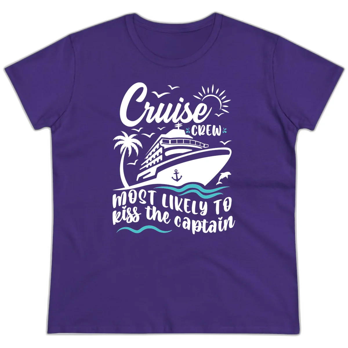 Cruise Crew Kiss The Captain Ladies Tee in Purple