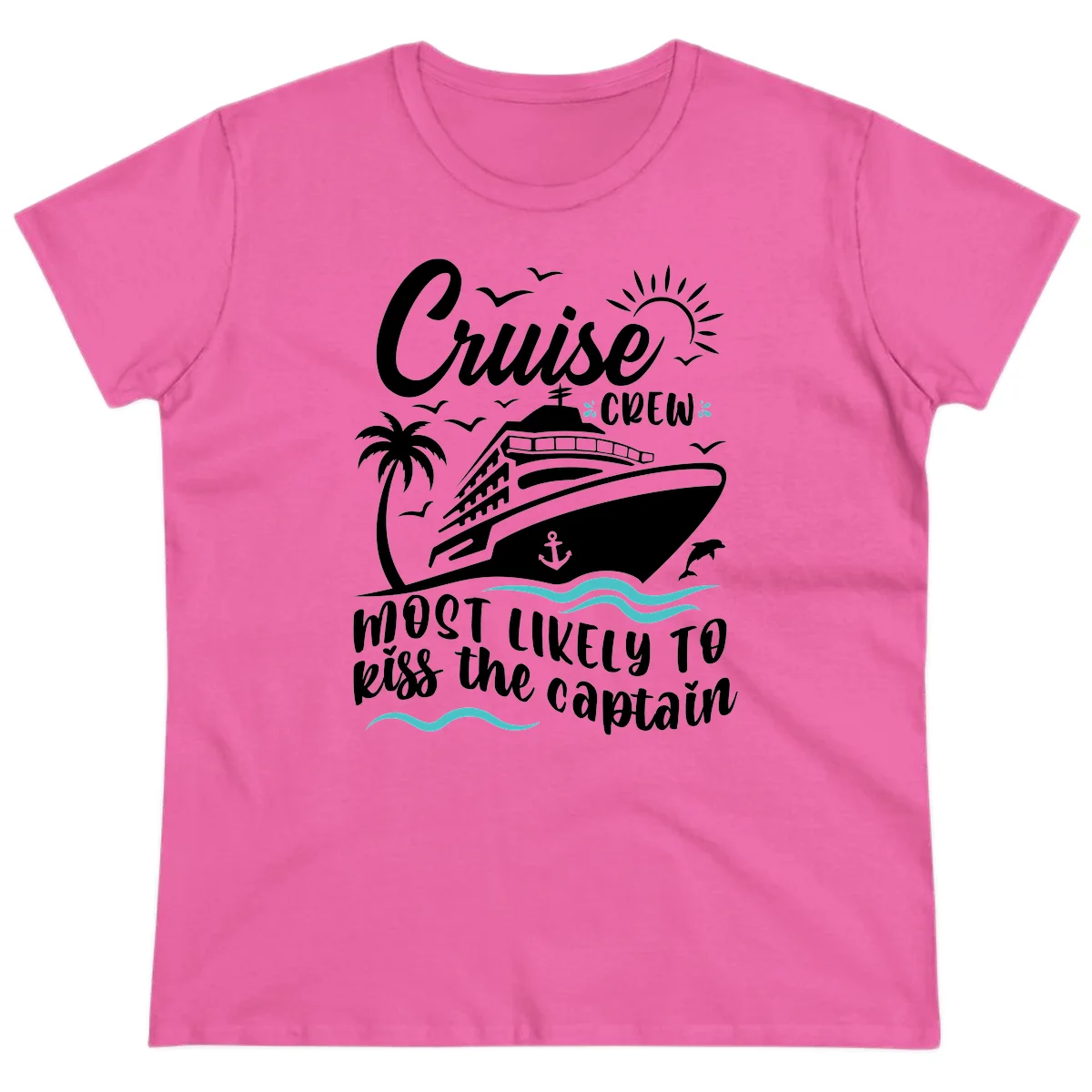 Cruise Crew Kiss The Captain Ladies Tee in Azalea