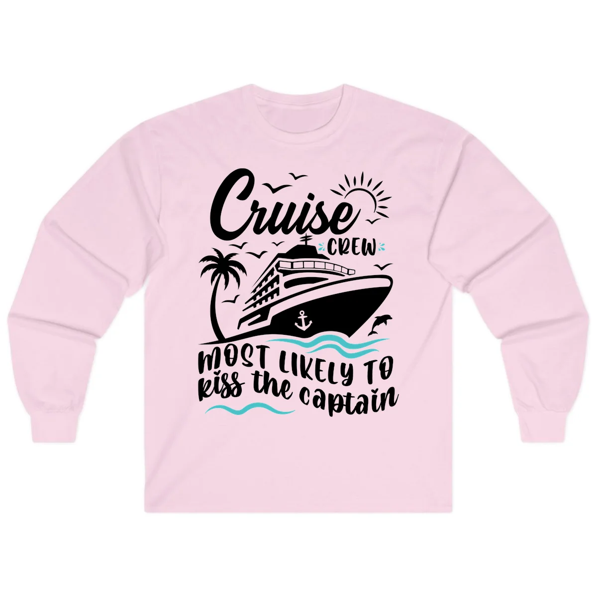 Cruise Crew Kiss The Captain Long Sleeve Shirt in Light Pink