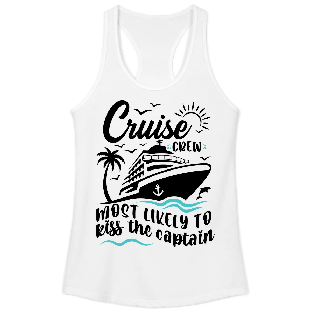 Cruise Crew Kiss The Captain Ladies Tank in White