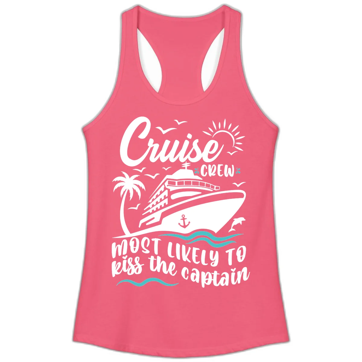 Cruise Crew Kiss The Captain Ladies Tank in Hot Pink