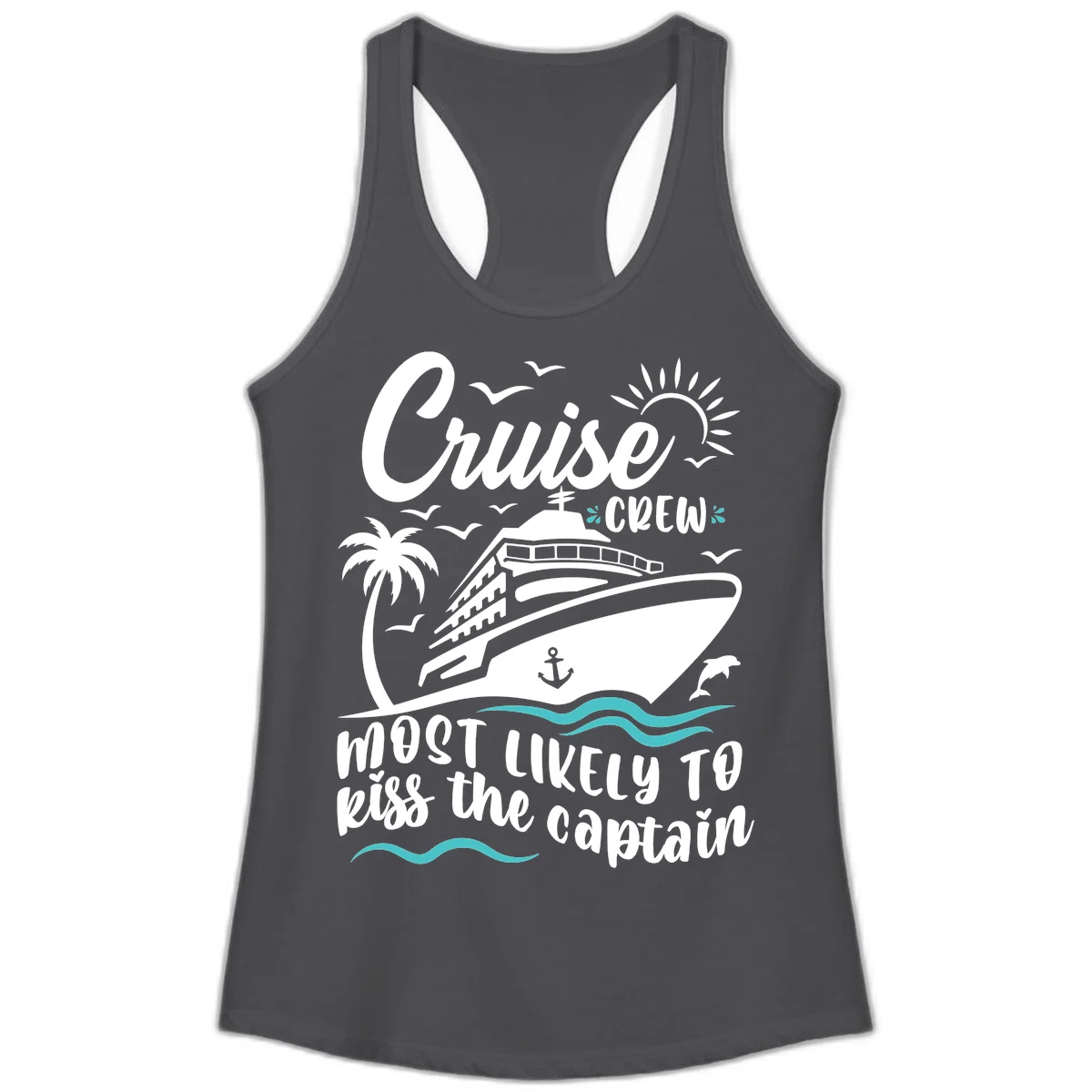 Cruise Crew Kiss The Captain Ladies Tank in Solid Dark Gray