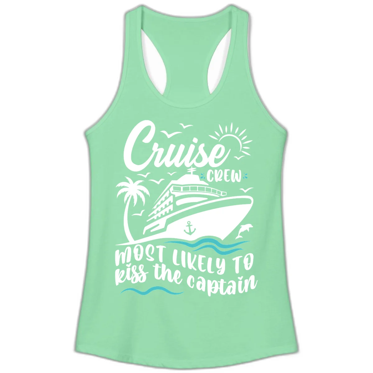 Cruise Crew Kiss The Captain Ladies Tank in Solid Mint