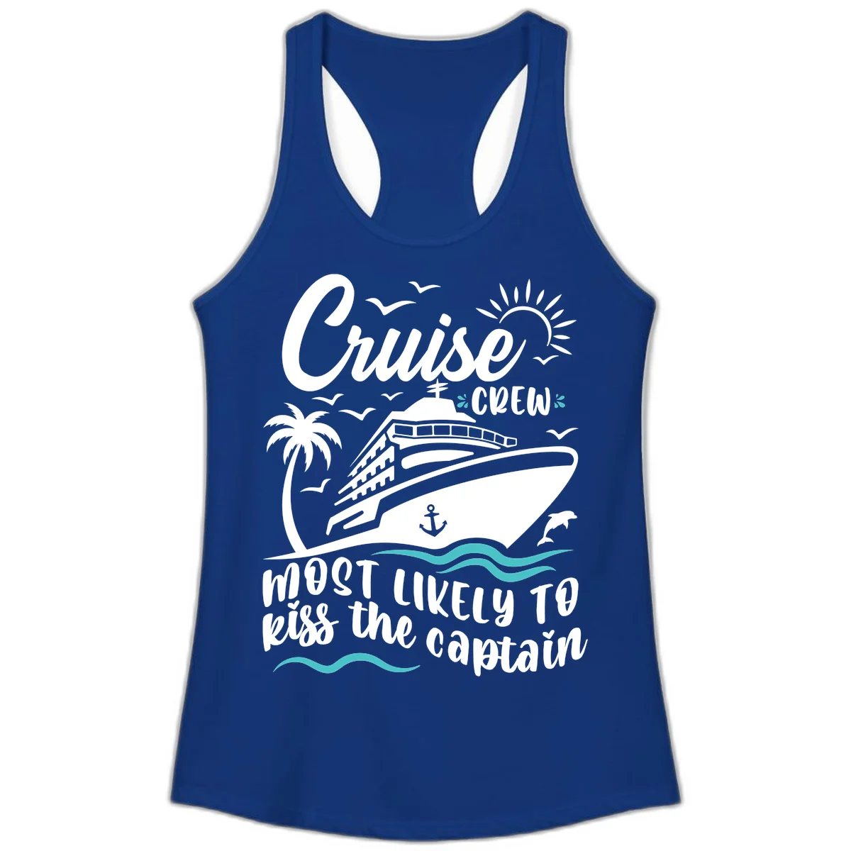 Cruise Crew Kiss The Captain Ladies Tank in Solid Royal
