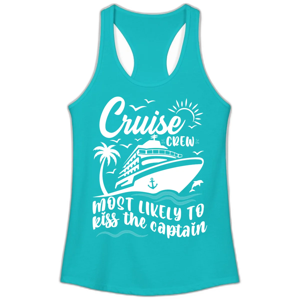 Cruise Crew Kiss The Captain Ladies Tank in Tahiti Blue