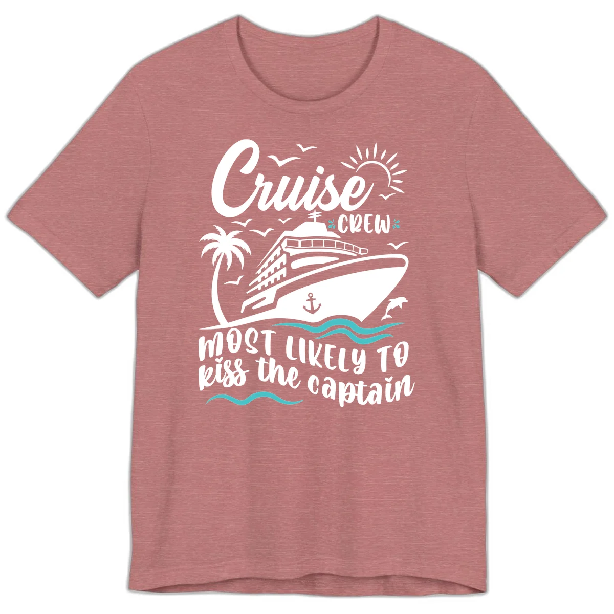 Cruise Crew Kiss The Captain Premium Tee in Heather Mauve