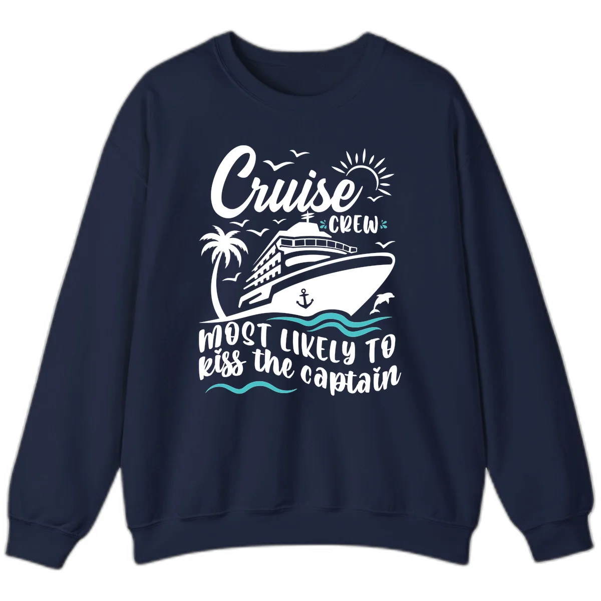 Cruise Crew Kiss The Captain Crewneck Sweatshirt in Navy