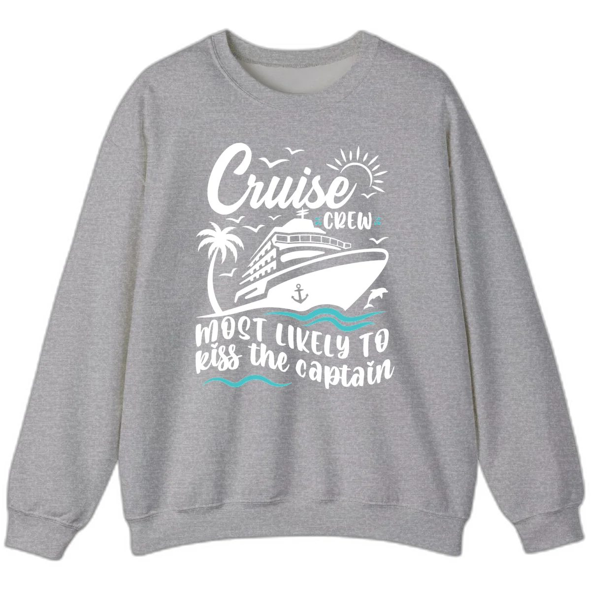 Cruise Crew Kiss The Captain Crewneck Sweatshirt in Sport Grey