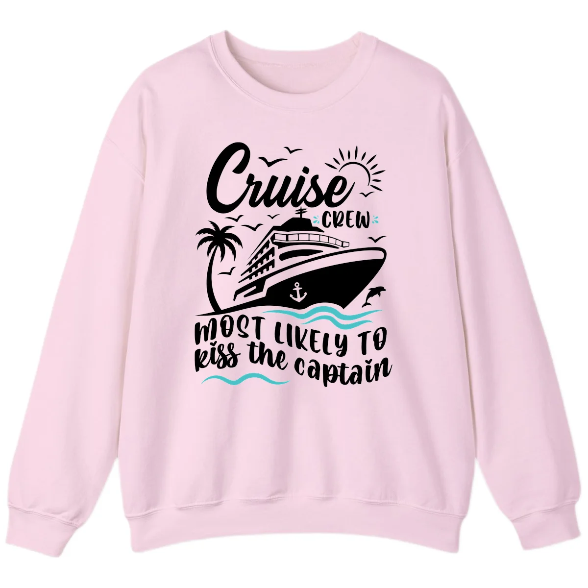 Cruise Crew Kiss The Captain Crewneck Sweatshirt in Light Pink