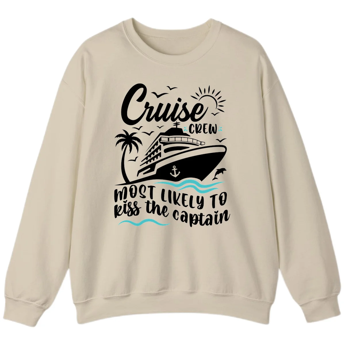 Cruise Crew Kiss The Captain Crewneck Sweatshirt in Sand