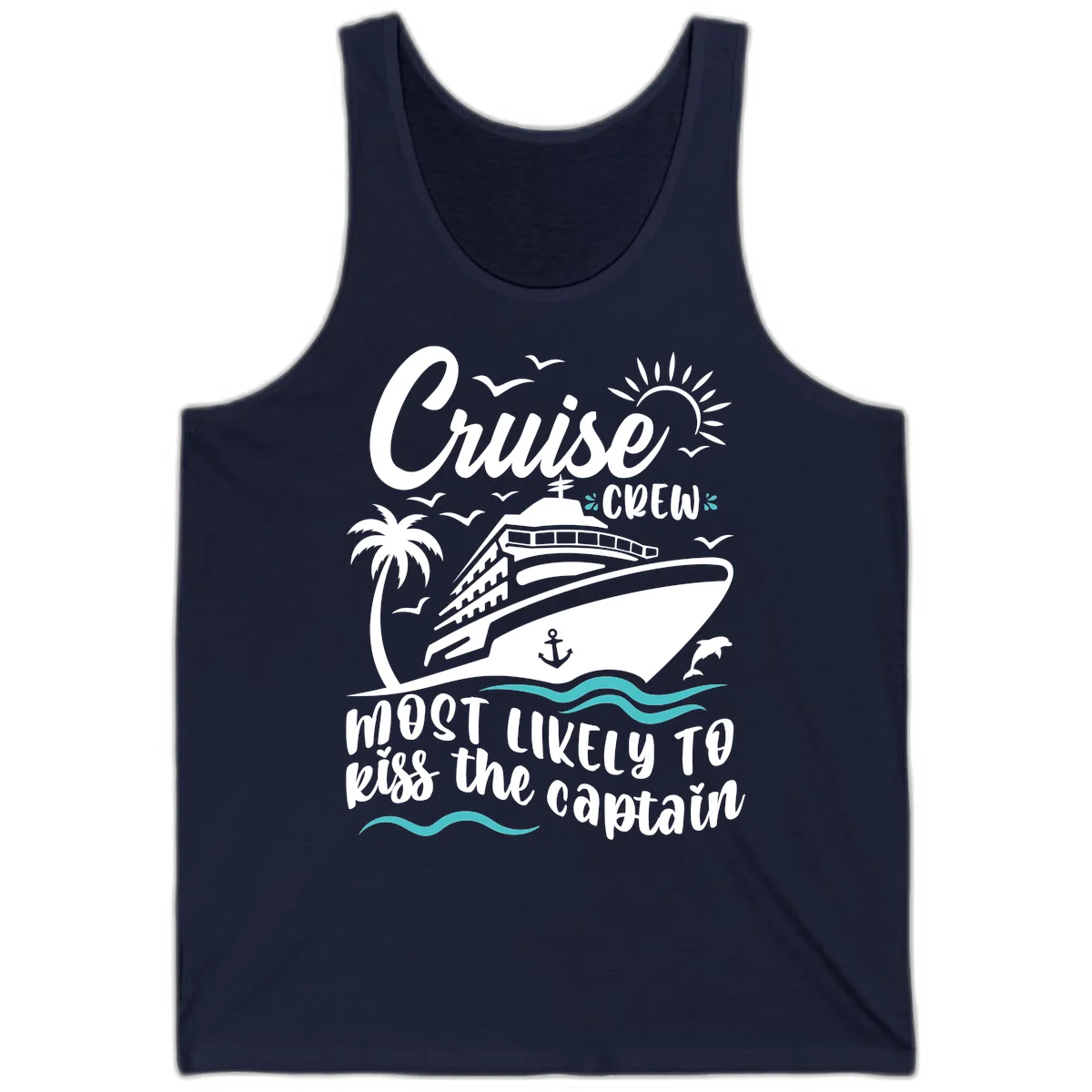 Cruise Crew Kiss The Captain Tank Top in Navy