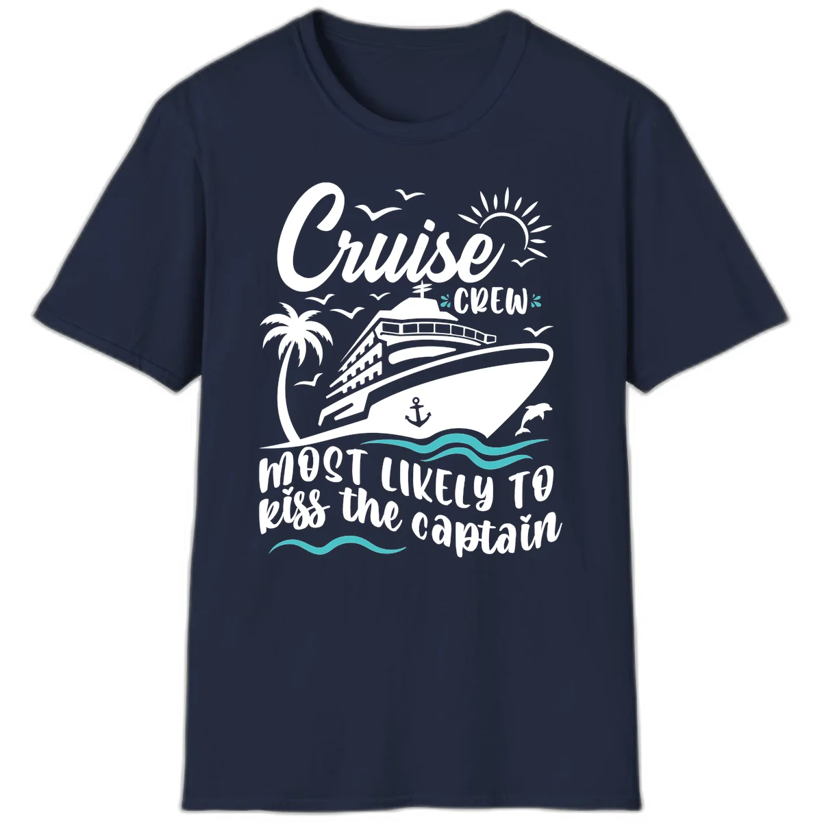 Cruise Crew Kiss The Captain Funny Group T-Shirt in Navy