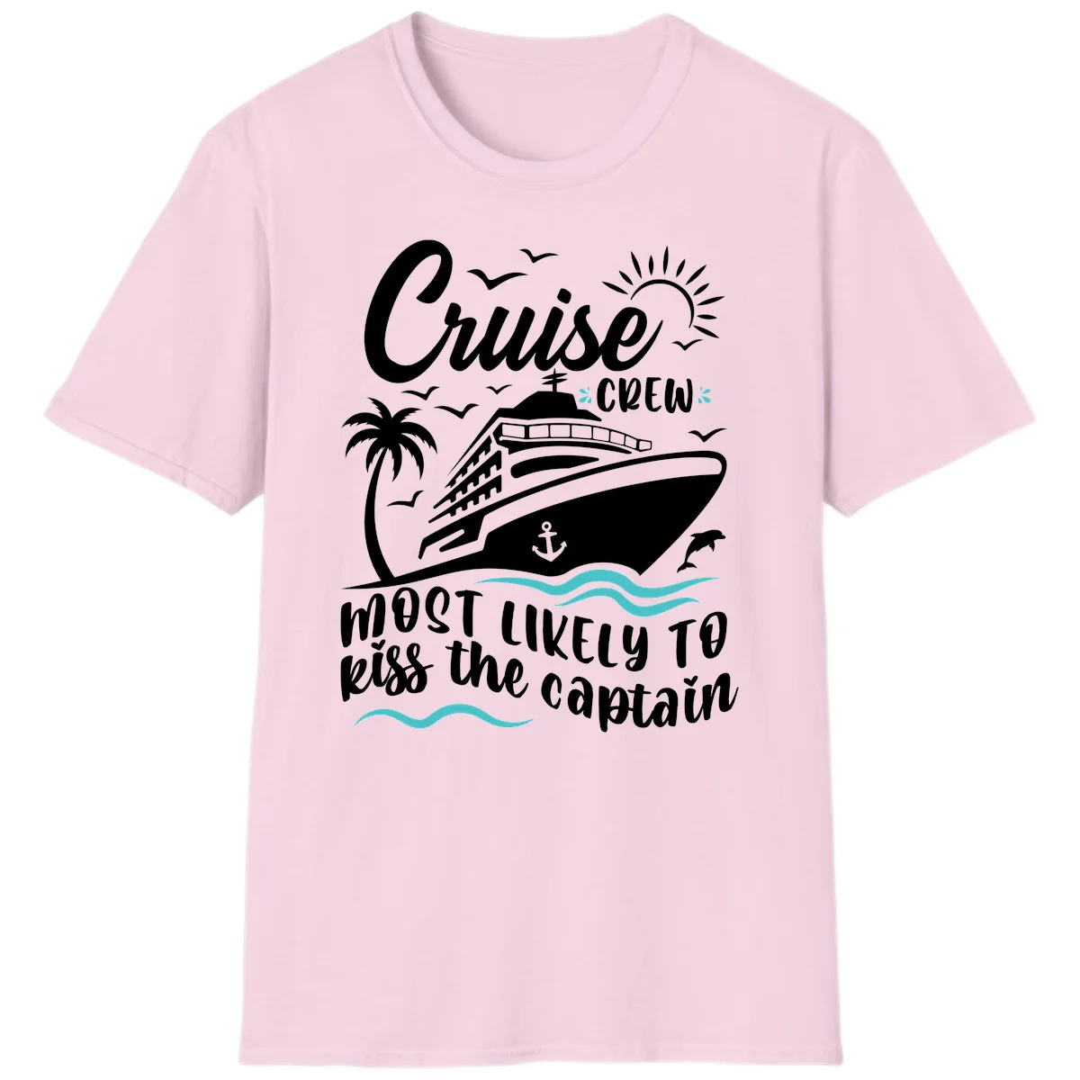 Cruise Crew Kiss The Captain Funny Group T-Shirt in Light Pink