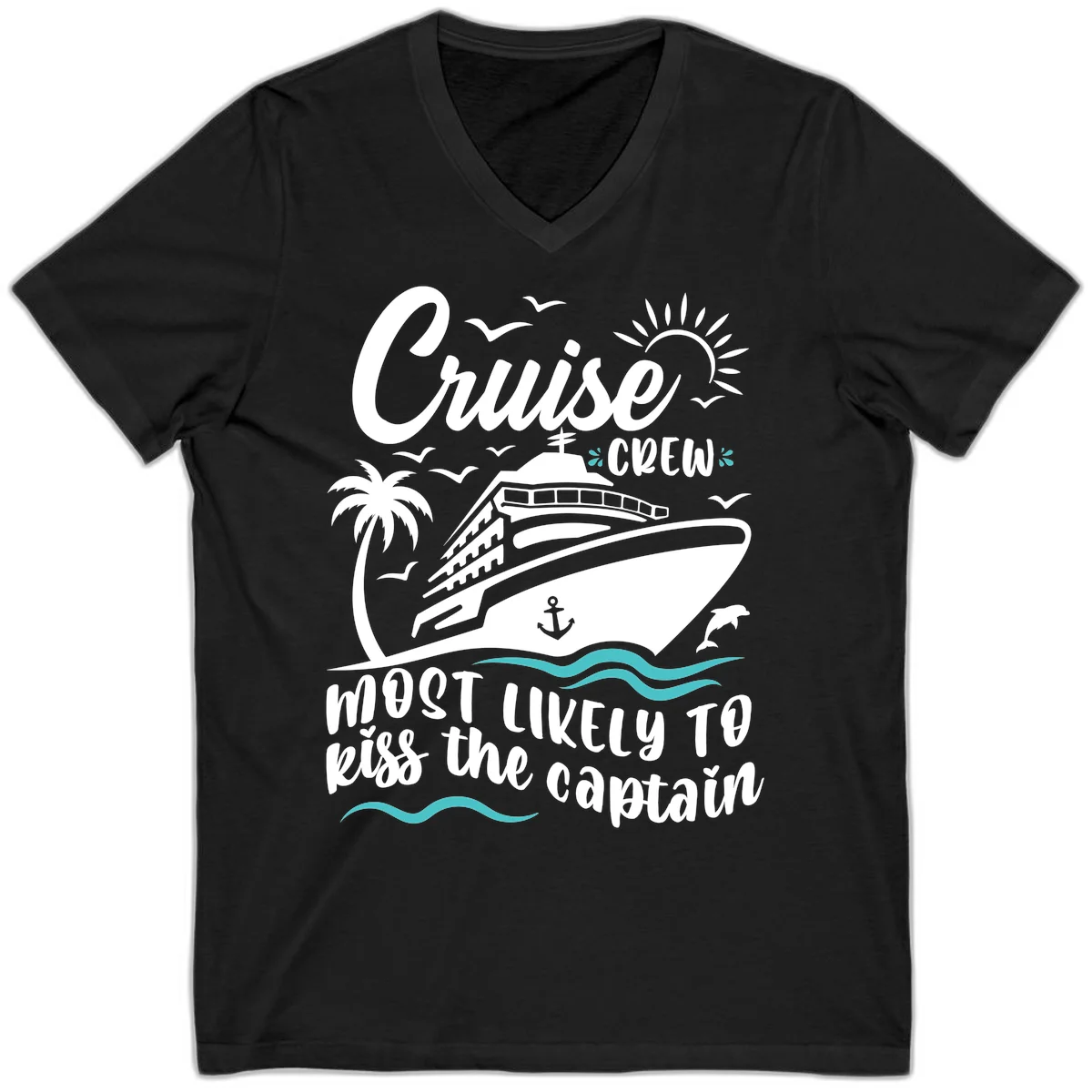 Cruise Crew Kiss The Captain V-Neck Tee in Black