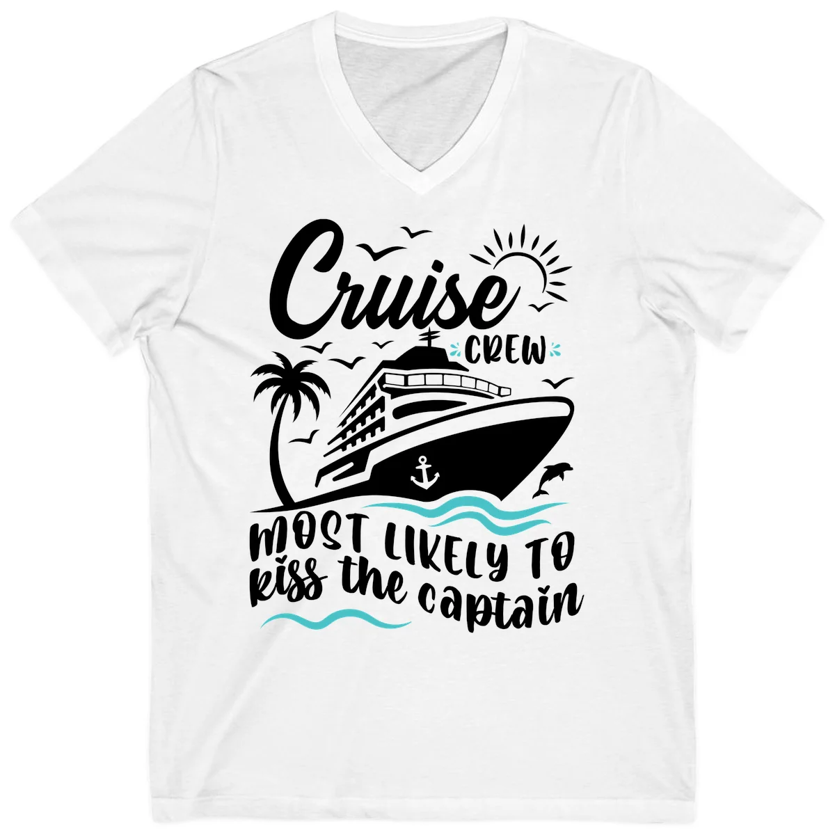 Cruise Crew Kiss The Captain V-Neck Tee in White