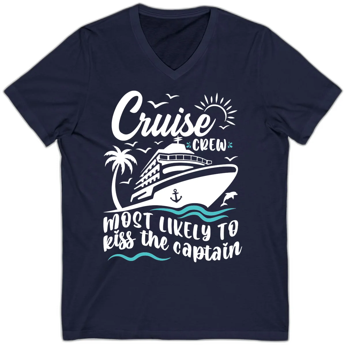 Cruise Crew Kiss The Captain V-Neck Tee in Navy