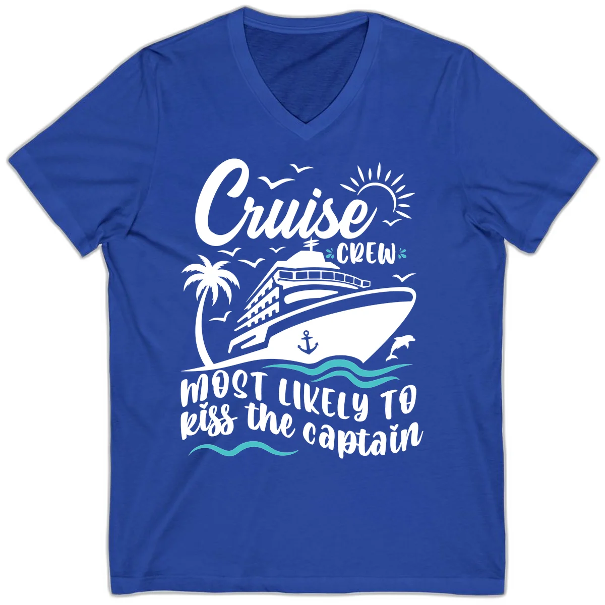 Cruise Crew Kiss The Captain V-Neck Tee in True Royal